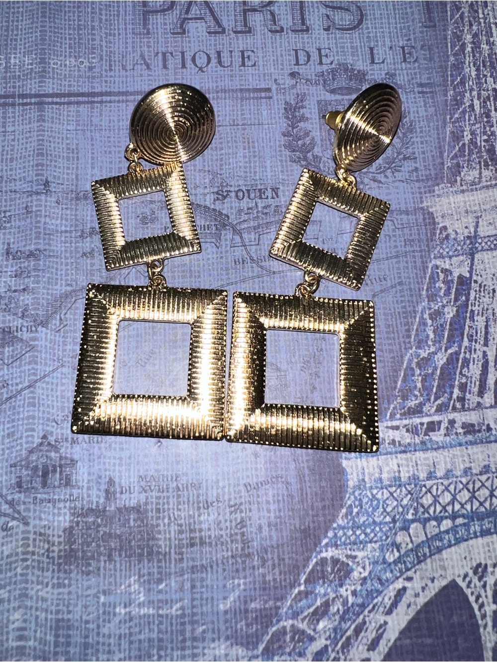 Gold Textured Square Drop Earrings - Women's Fashion Jewelry